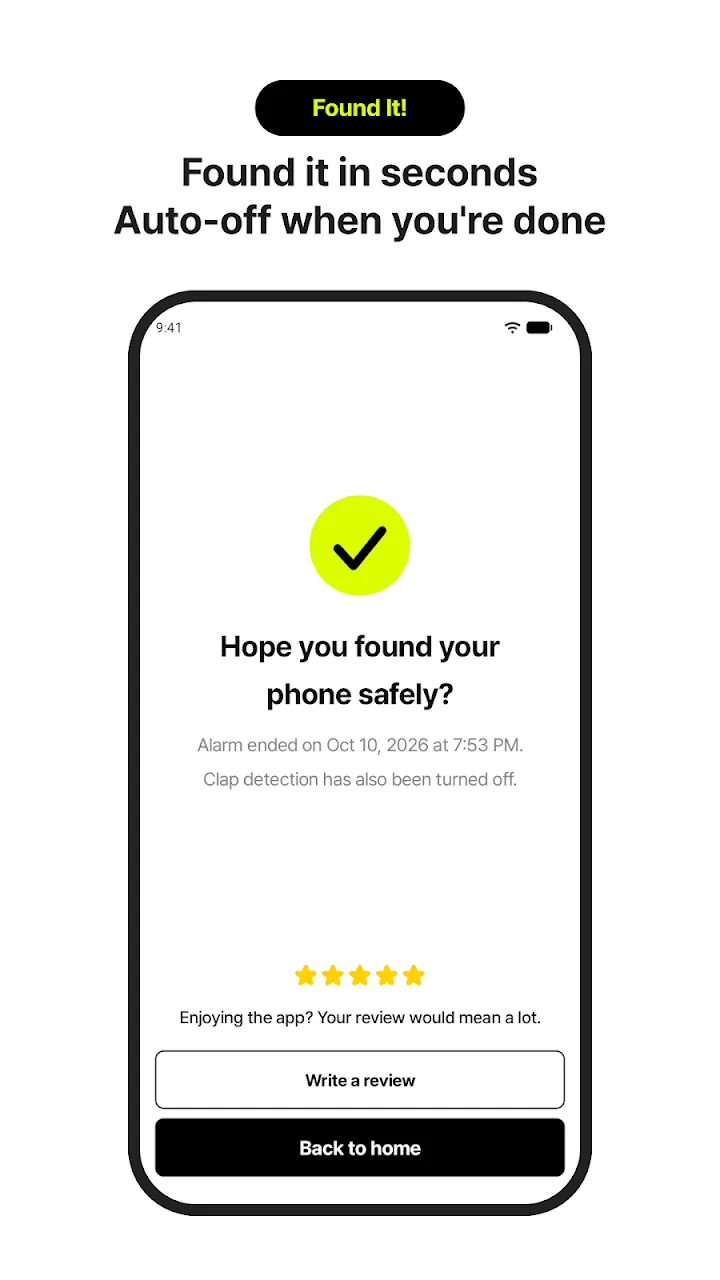 Completion screen after finding the phone