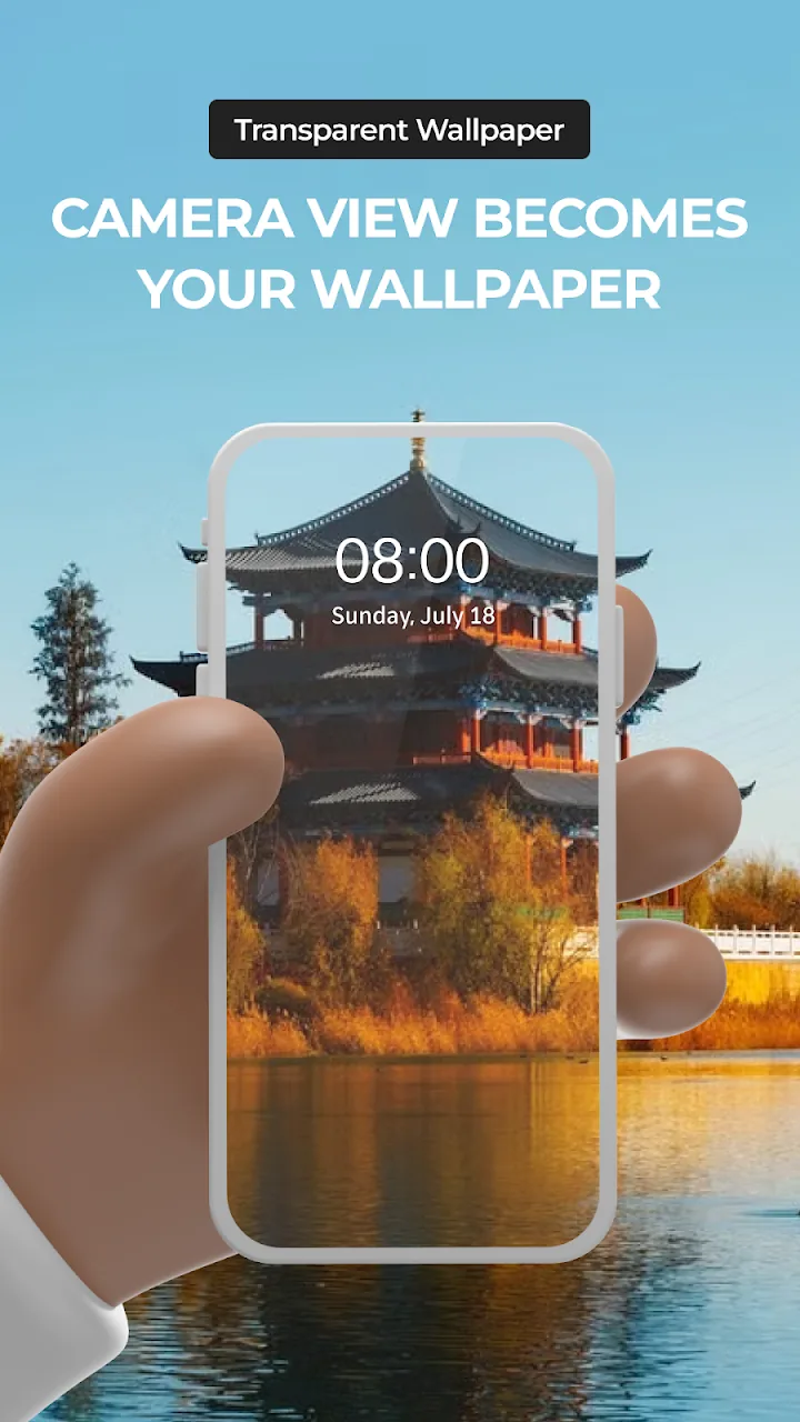 Transparent wallpaper showing the camera view behind the phone