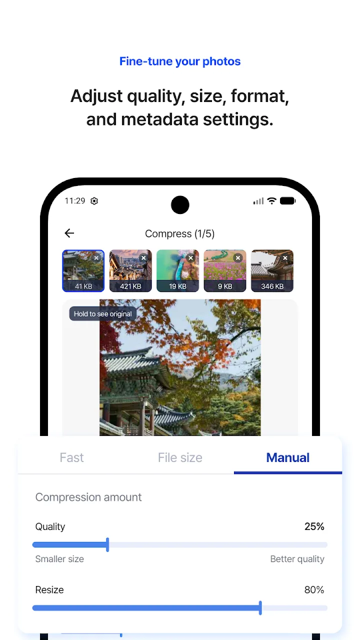 Manual quality and resize sliders