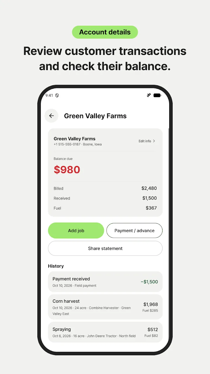 One customer’s jobs and payments