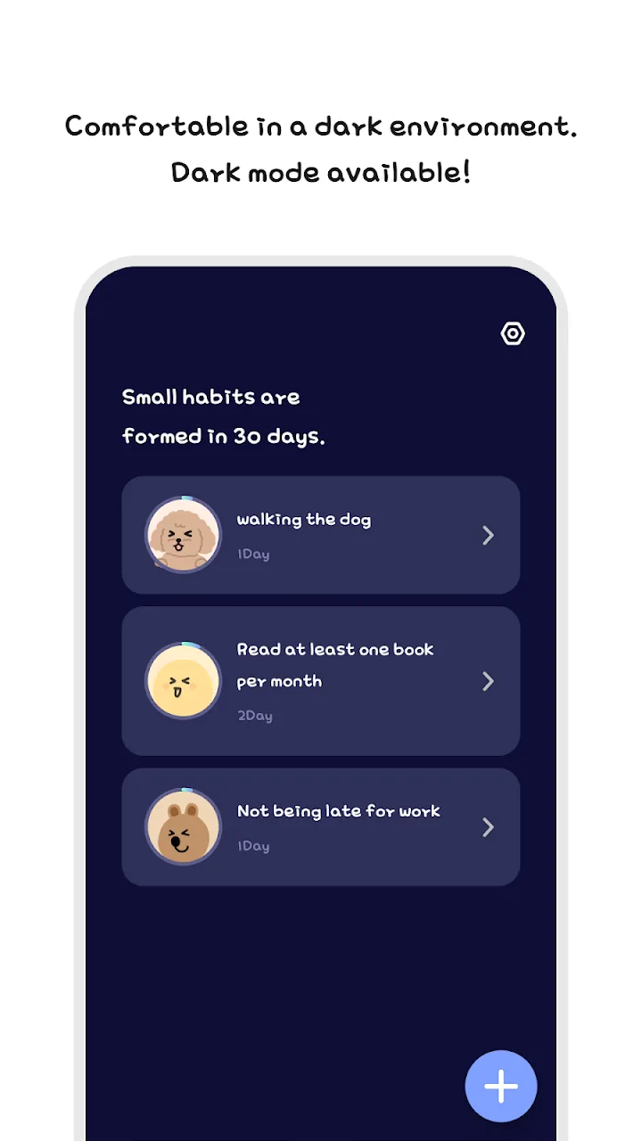Habit list in dark mode