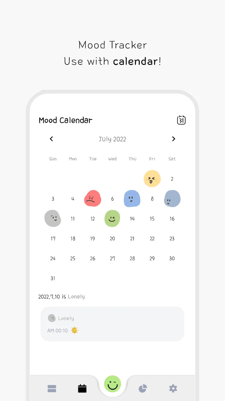 Mood calendar showing daily emotion emojis