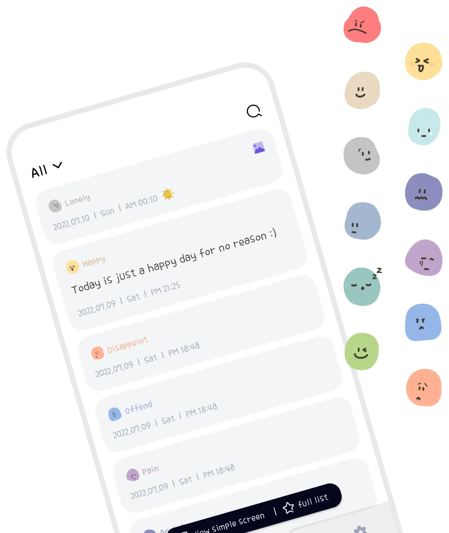 SOGAM mood entries and emotion emojis